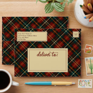Classic Christmas Red Tartan Plaid Custom Envelope