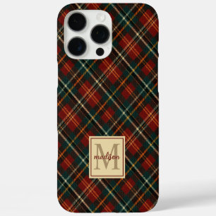 Classic Christmas Red Tartan Plaid Monogram Name iPhone 16 Pro Max Case