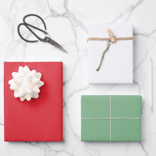 Classic Christmas Red White Green Solid Colour Chi Wrapping Paper Sheet (Front)