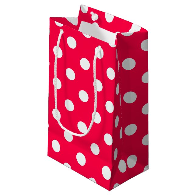 Classic Christmas Red White Polka Dots Template Small Gift Bag (Front Angled)