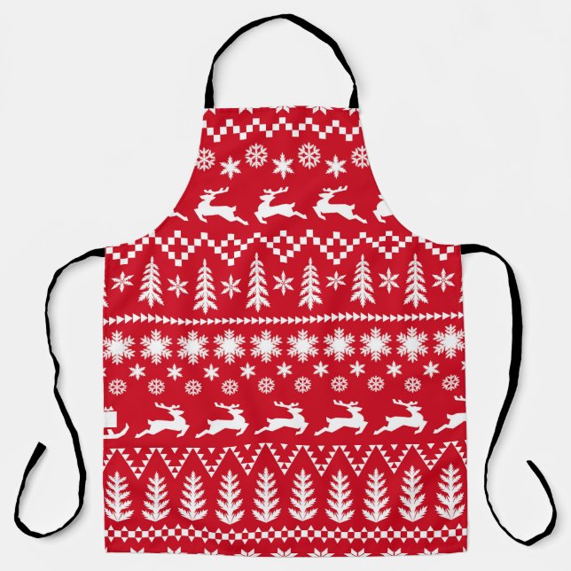 Classic Christmas: Red White Winter Pattern Apron (Front)