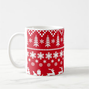 Classic Christmas: Red White Winter Pattern Coffee Mug