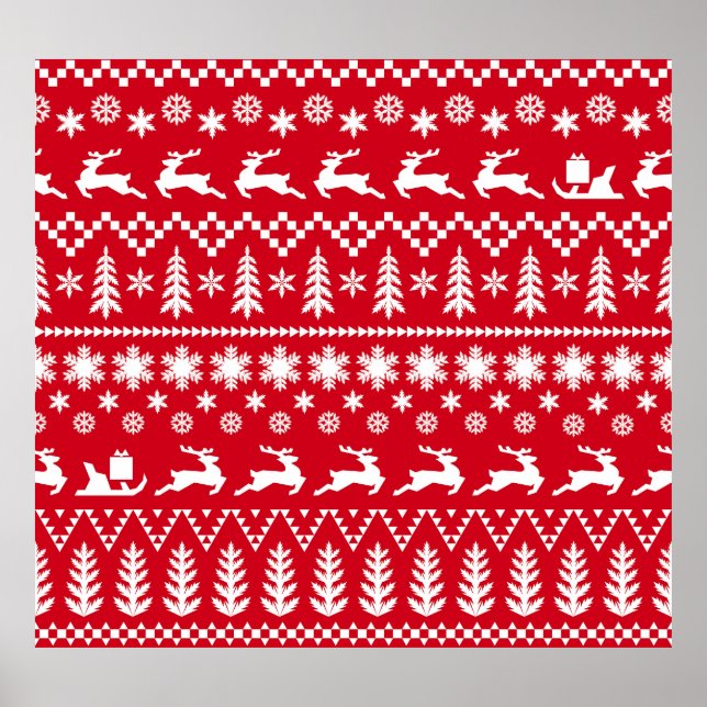Classic Christmas: Red White Winter Pattern Poster (Front)