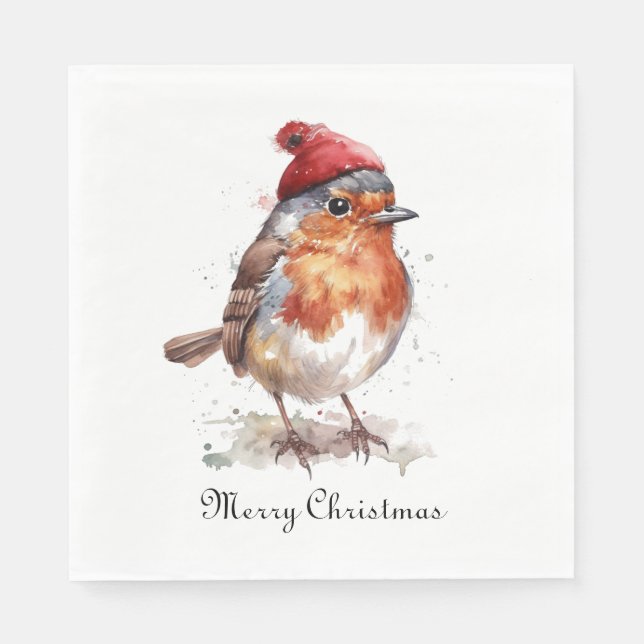 Classic Christmas Robin, custom  Napkin (Front)