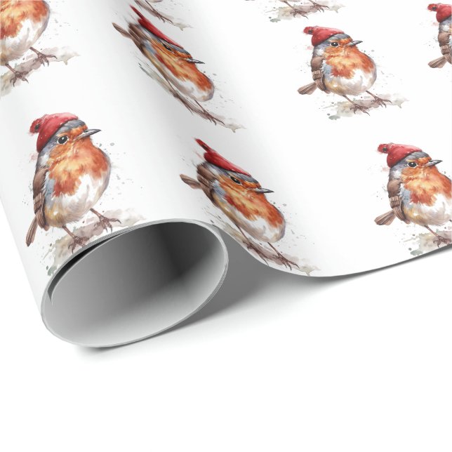 Classic Christmas Robin, custom  Wrapping Paper (Roll Corner)