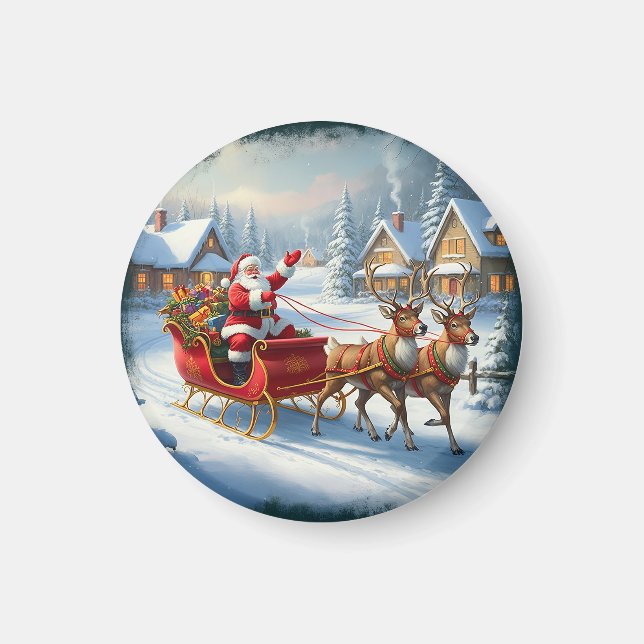 Classic Christmas Round Ornament Magnet (Front)