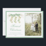 Classic Christmas Stocking Garland Vintage 2 Photo Holiday Card<br><div class="desc">Watercolor Christmas Stockings Green Vintage 2 Photos Holiday Card. This beautiful Christmas Photo Card features watercolor Christmas garland with white bows as a frame for one photo. Back of invitation is Christmas Stockings with Christmas garland and bows. It is perfect if you are looking for classic, southern, grandmillenial Christmas photo...</div>