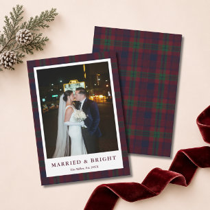 Classic Christmas Tartan Married & Bright Wedding Holiday Card