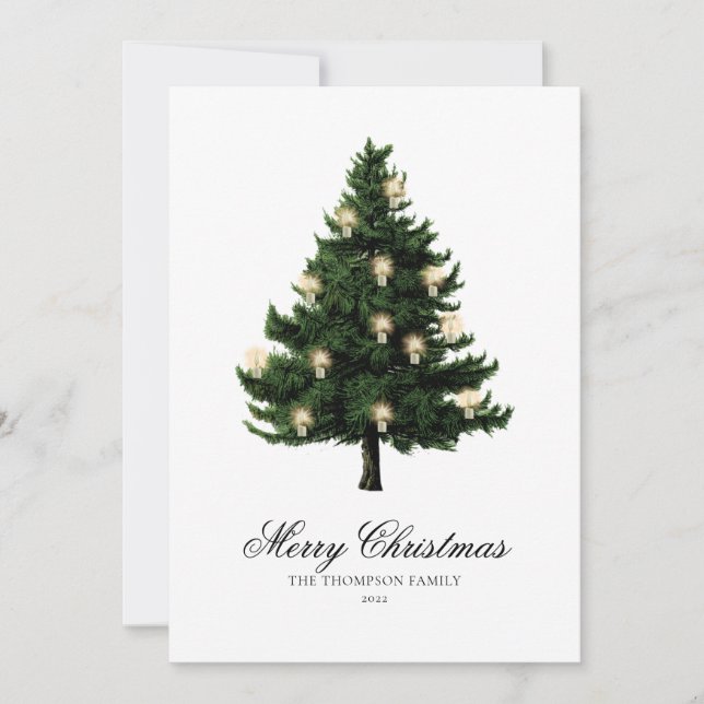 Classic Christmas Tree and Lights Holiday Card (Front)