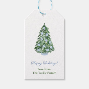 Classic Christmas Tree Chinoiserie Happy Holidays  Gift Tags