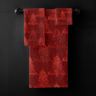 Classic Christmas Tree Festive Rich Crimson Red Bath Towel Set