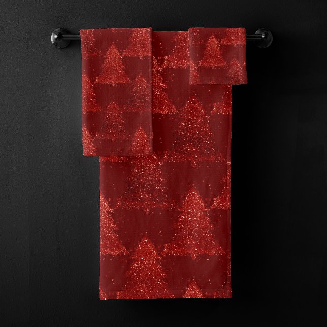 Classic Christmas Tree | Festive Rich Crimson Red Bath Towel Set (Creator Uploaded)