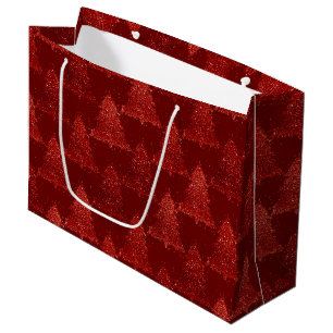 Classic Christmas Tree   Festive Rich Crimson Red Large Gift Bag