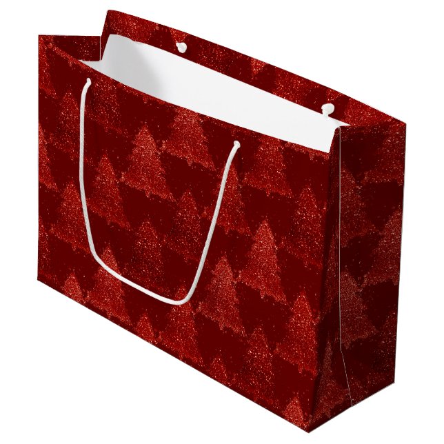 Classic Christmas Tree | Festive Rich Crimson Red Large Gift Bag (Front Angled)