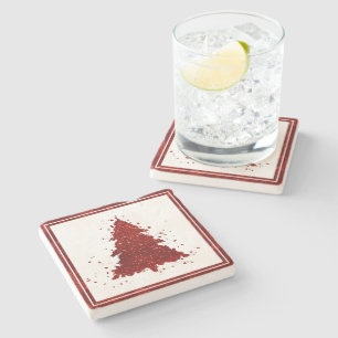 Classic Christmas Tree   Festive Rich Crimson Red Stone Coaster