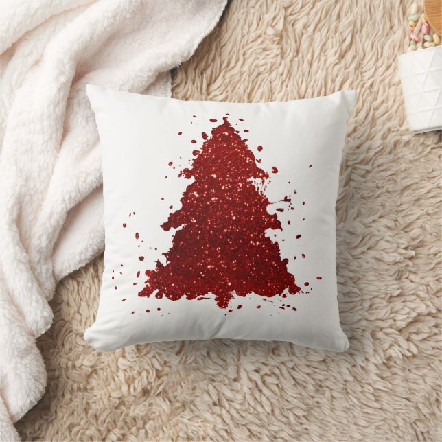 Classic Christmas Tree | Festive Rich Crimson Red Throw Pillow (Blanket)