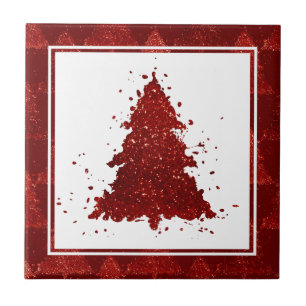 Classic Christmas Tree   Festive Rich Crimson Red Tile