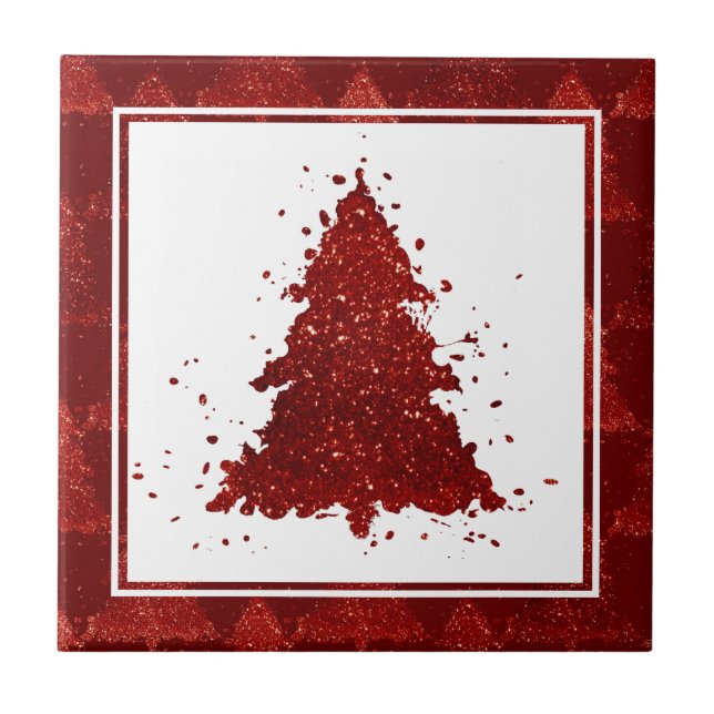 Classic Christmas Tree | Festive Rich Crimson Red Tile (Front)