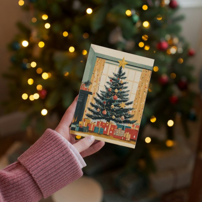 Classic Christmas Tree Golden Star Topper Gifts  Holiday Card (Creator Uploaded)