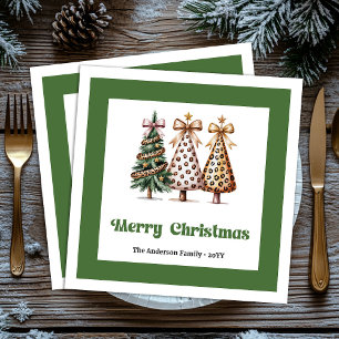 Classic Christmas Tree Leopard Print Dinner Napkin