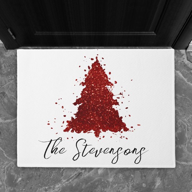 Classic Christmas Tree | Rich Crimson Red Custom Doormat (Creator Uploaded)