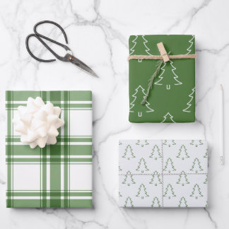 Classic Christmas Trees & Plaid Green Wrap Wrapping Paper Sheet