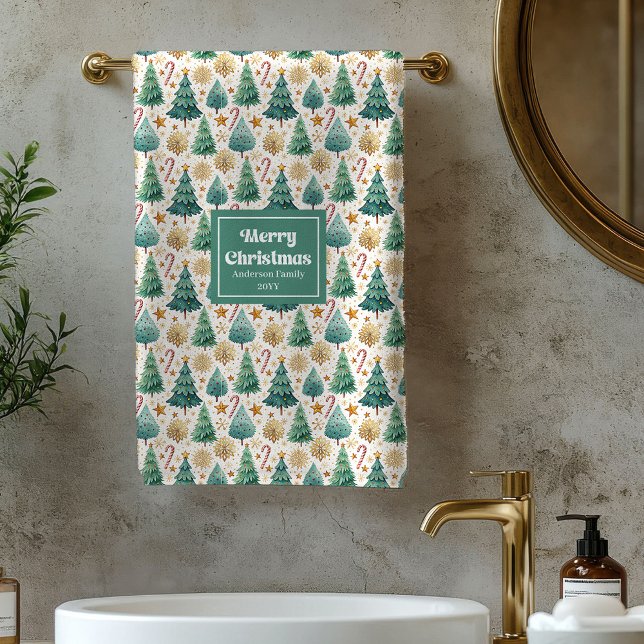Classic Christmas trees red green family bathroom Bath Towel Set (Classic Christmas trees red green family bathroom Bath Towel Set)
