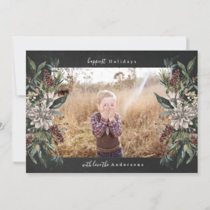 Classic Christmas Vintage Floral Festive Photo Holiday Card