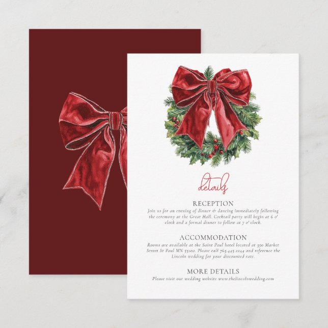 Classic Christmas Wedding Details Enclosure Card (Front/Back)