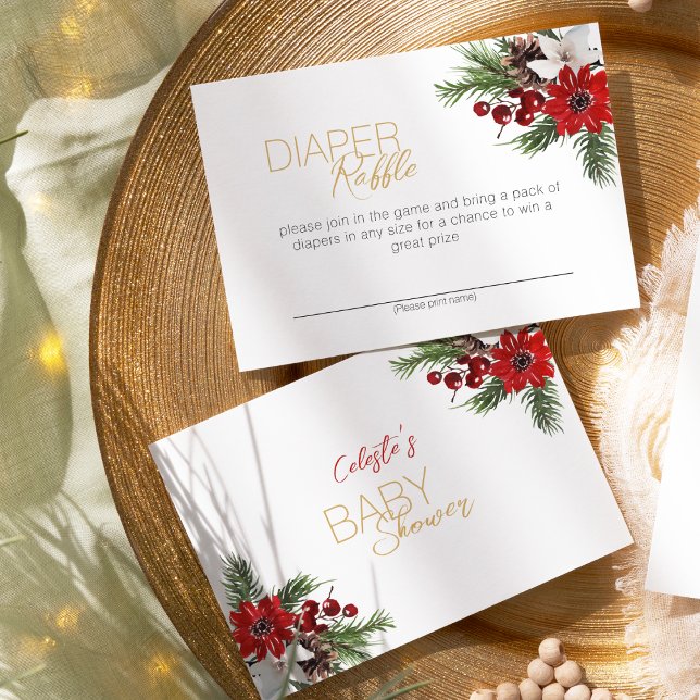 Classic Christmas White Baby Shower Diaper Raffle Enclosure Card (Creator Uploaded)