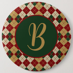 Classic, Christmas/winter argyle patterned 6 Inch Round Button