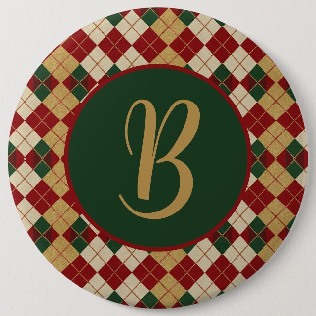 Classic, Christmas/winter argyle patterned 6 Inch Round Button (Front)