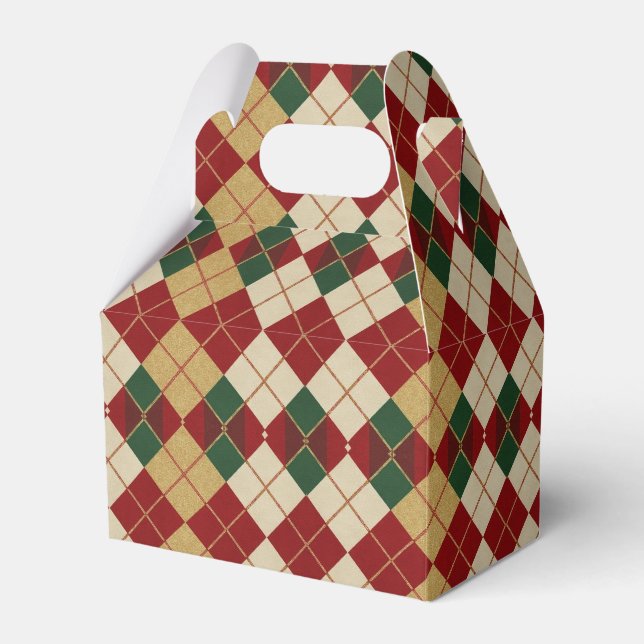 Classic, Christmas/winter argyle patterned Favor Box (Front Side)