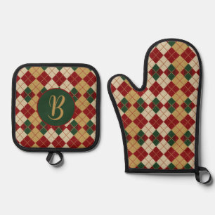 Classic, Christmas/winter argyle patterned Oven Mitt & Pot Holder Set