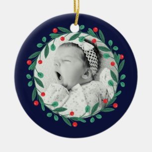 Classic Christmas Wreath Babys 1st Christmas Ceramic Ornament