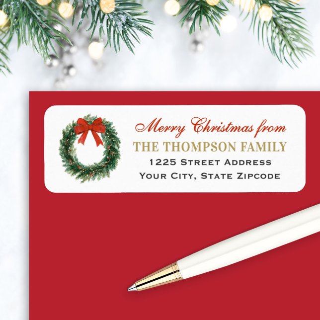 Classic Christmas Wreath Family Return Address (Créateur téléchargé)