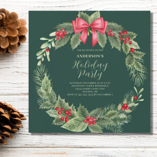Classic Christmas Wreath Party Invitation