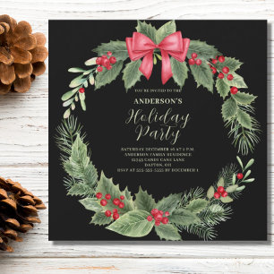 Classic Christmas Wreath Party Invitation