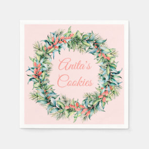 Classic Christmas Wreath Pink Holiday Napkins