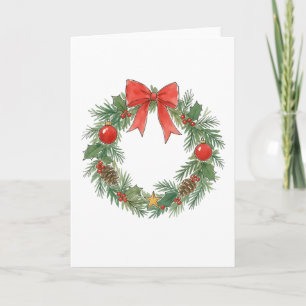 Classic Christmas Wreath with Bow for Decor Lovers Card