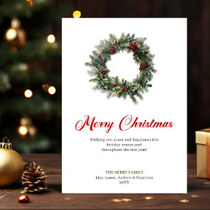 Classic Christmas Wreath with Holly Greeting Card