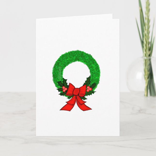 Classic Christmas Wreath with Red Bow  Card (Front)