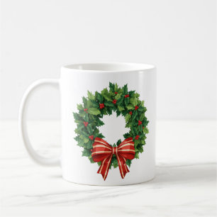 Classic Christmas Wreath with Red Bow Coffee Mug