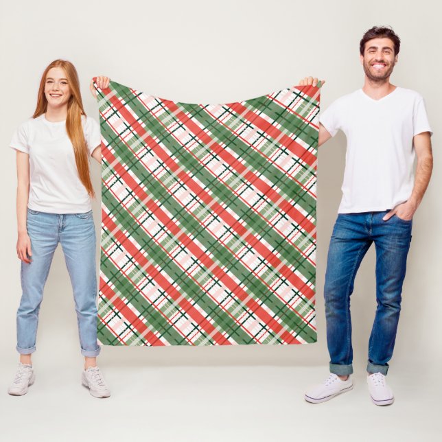 Classic Christmass Red Green and White plaid Fleece Blanket (In Situ)