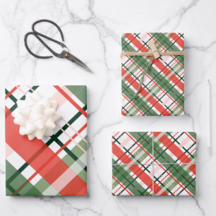 Classic Christmass Red Green and White plaid Wrapping Paper Sheet