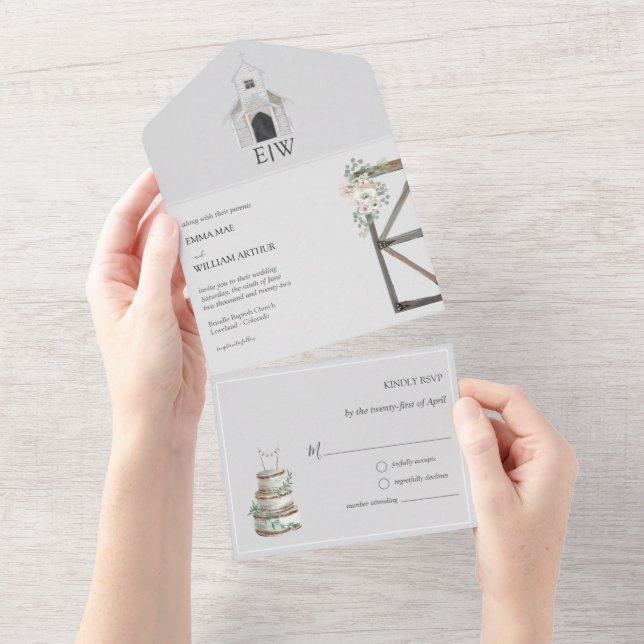 Classic Church Wedding All in One Invitation (Tearaway)