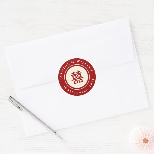 Classic Circle Double Happiness Chinese Wedding Cl Round Sticker (Envelope)
