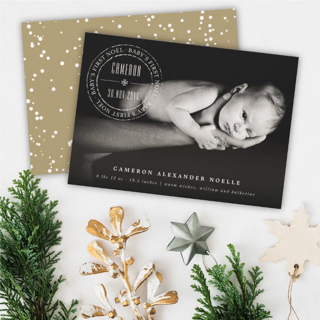 Classic Circle Stamped Seal Baby First Noel Photo Holiday Card (Creator Uploaded)
