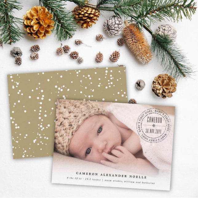 Classic Circle Stamped Seal Baby First Noel Photo Holiday Card (Creator Uploaded)