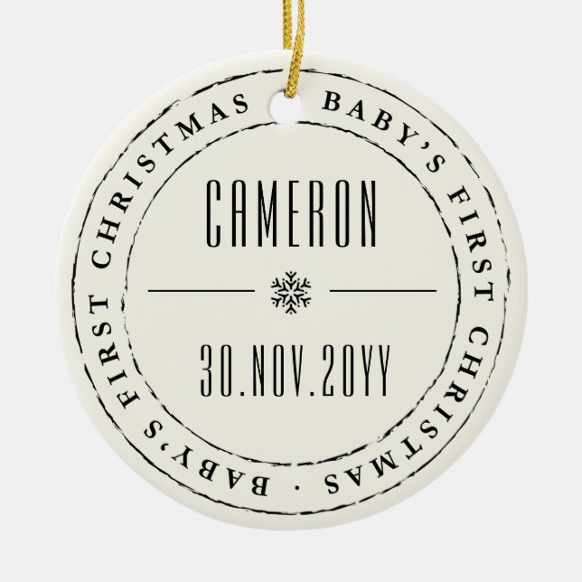 Classic Circle Stamped Seal Baby's First Christmas Ceramic Ornament (Front)